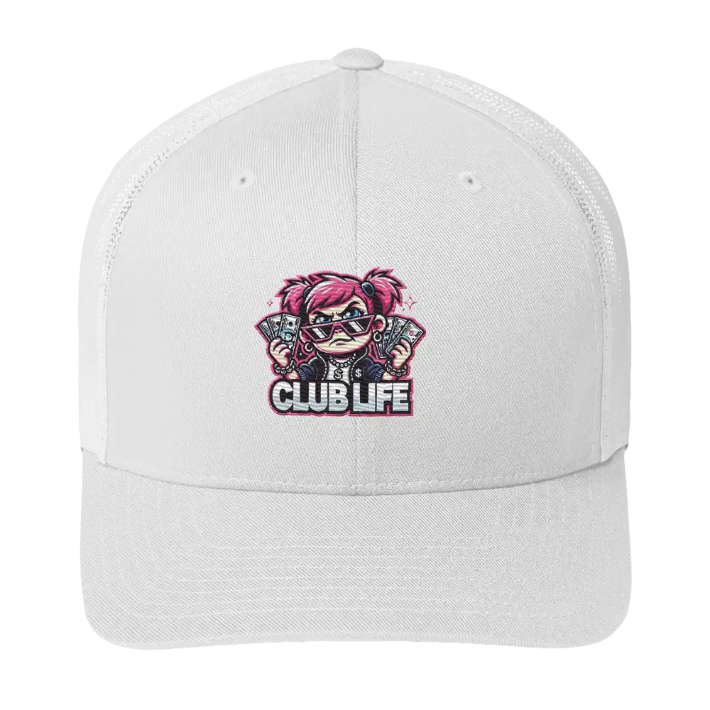 White trucker hat.