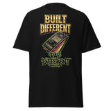 'Built Different Pay Different' graphic t-shirt.