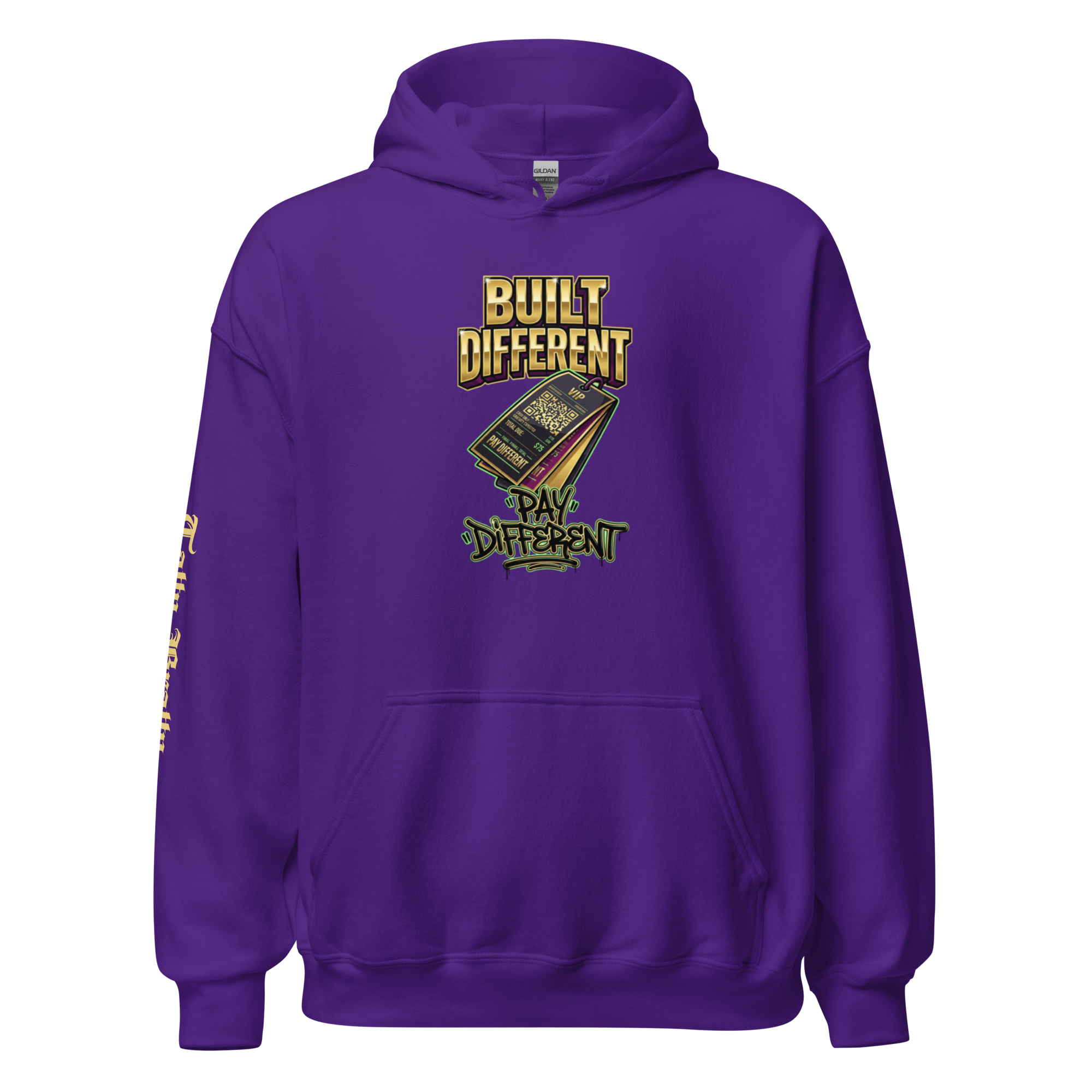 Black 'Built Different Pay Different' hoodie for hustlers.