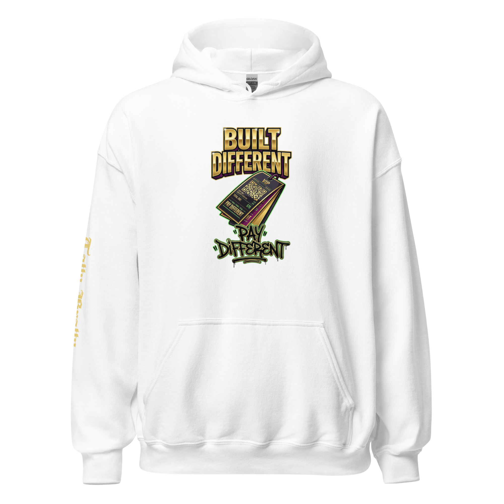 Black 'Built Different Pay Different' hoodie for hustlers.