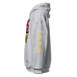Gray hooded sweatshirt.