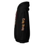 Black hoodie with sleeve graphic.