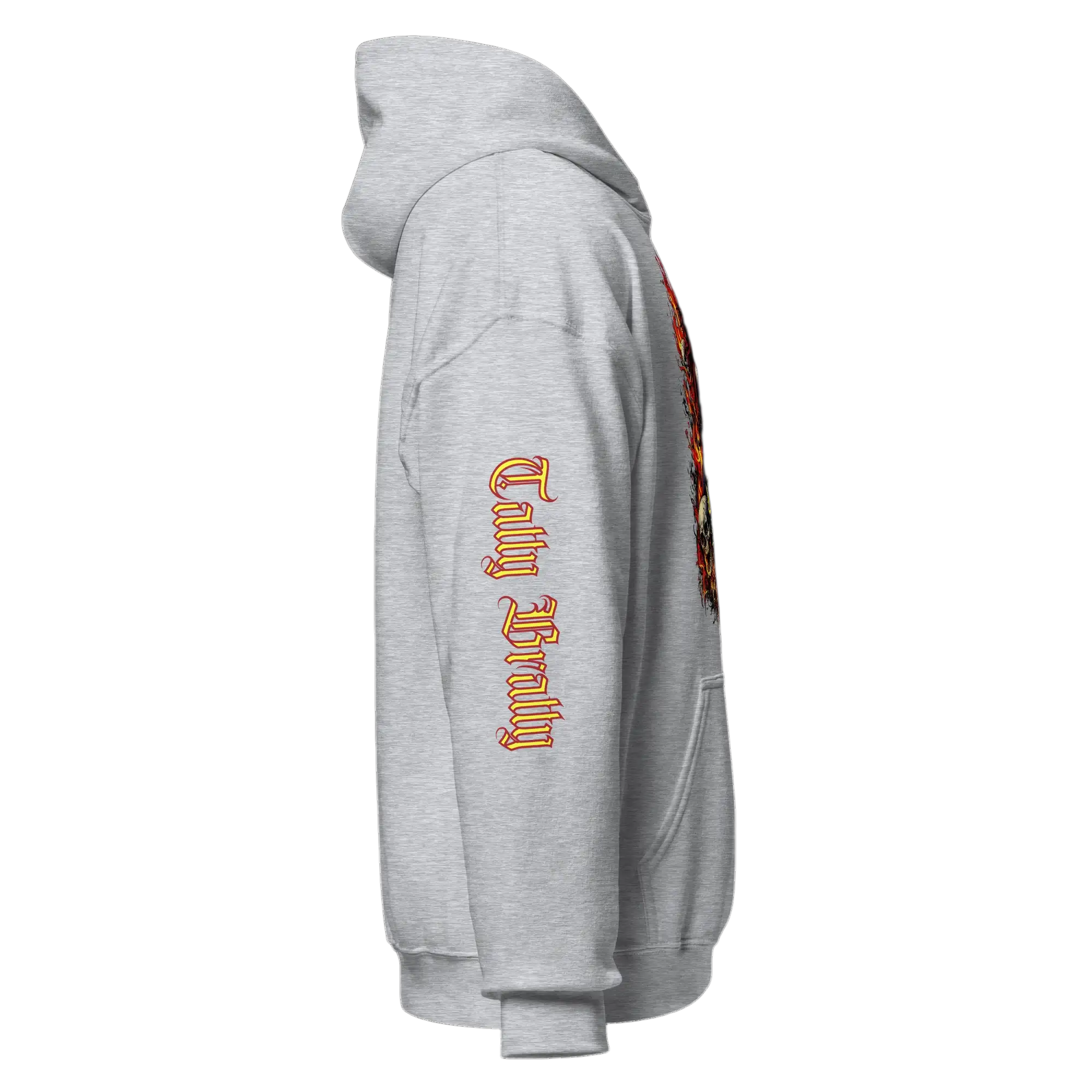 Gray hooded sweatshirt.