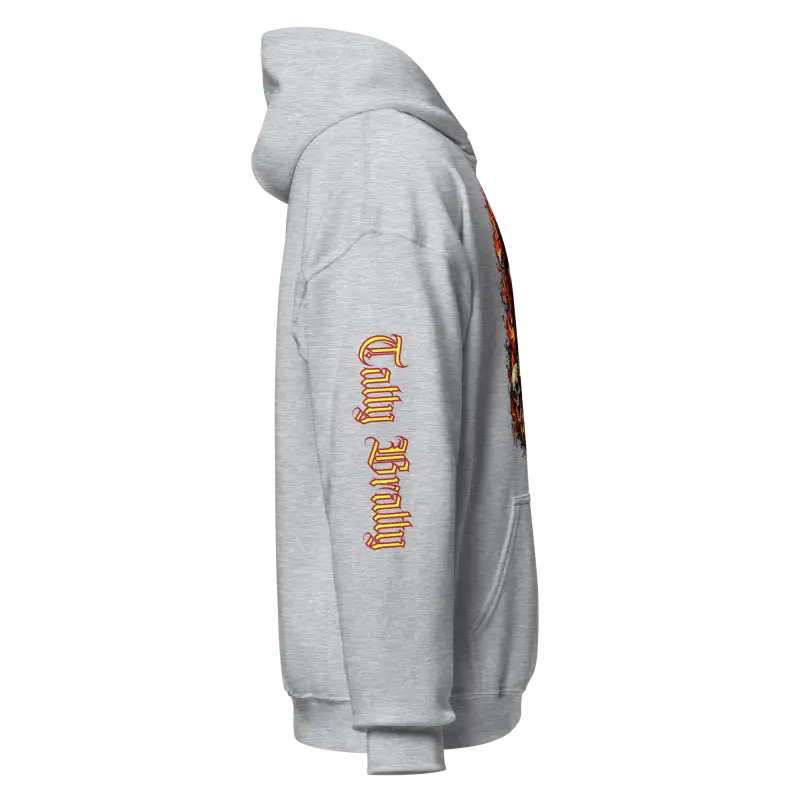 Gray hooded sweatshirt.
