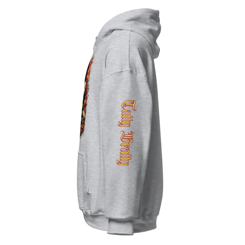Gray hooded sweatshirt.
