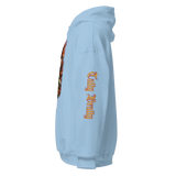 Light blue hoodie.