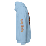 Light blue hoodie.