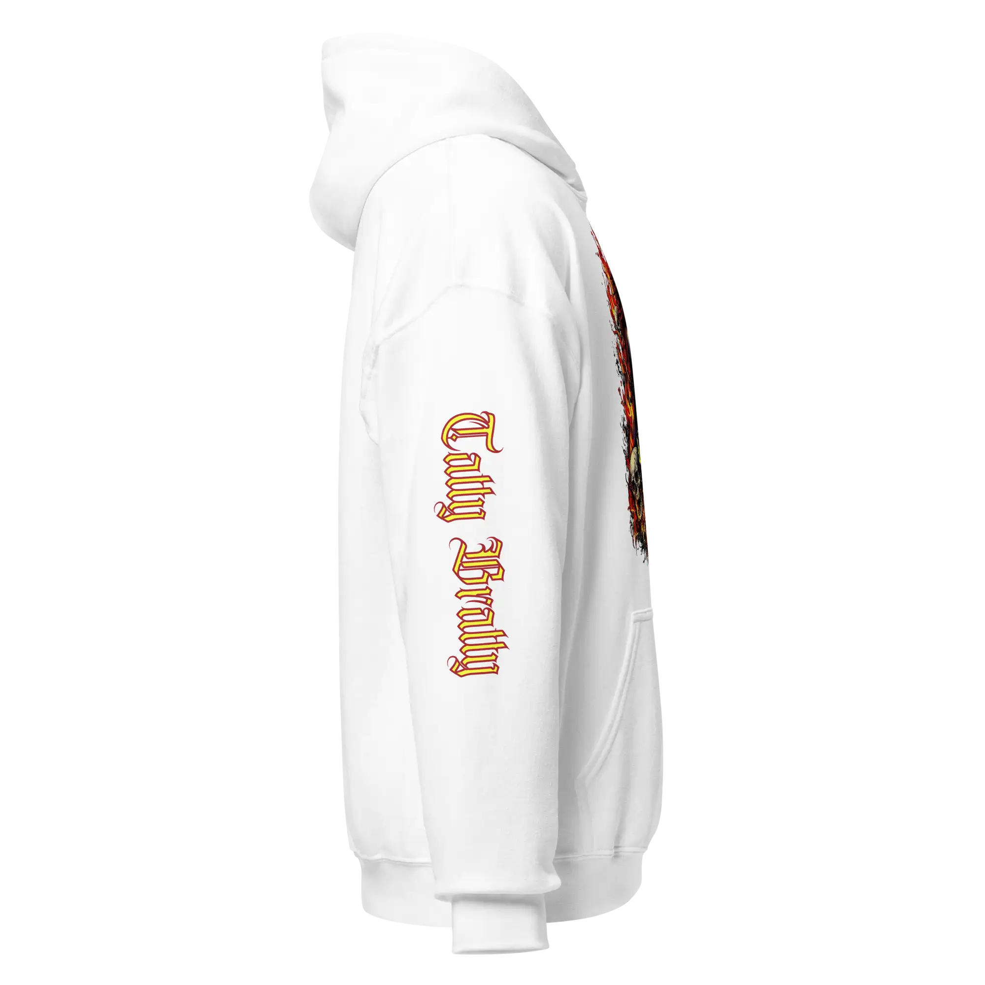 White hooded sweatshirt.