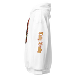 White hooded sweatshirt.