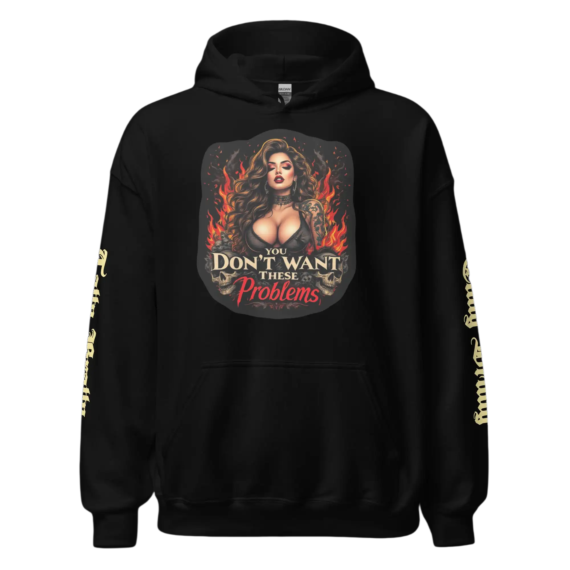 Black hoodie with graphic.