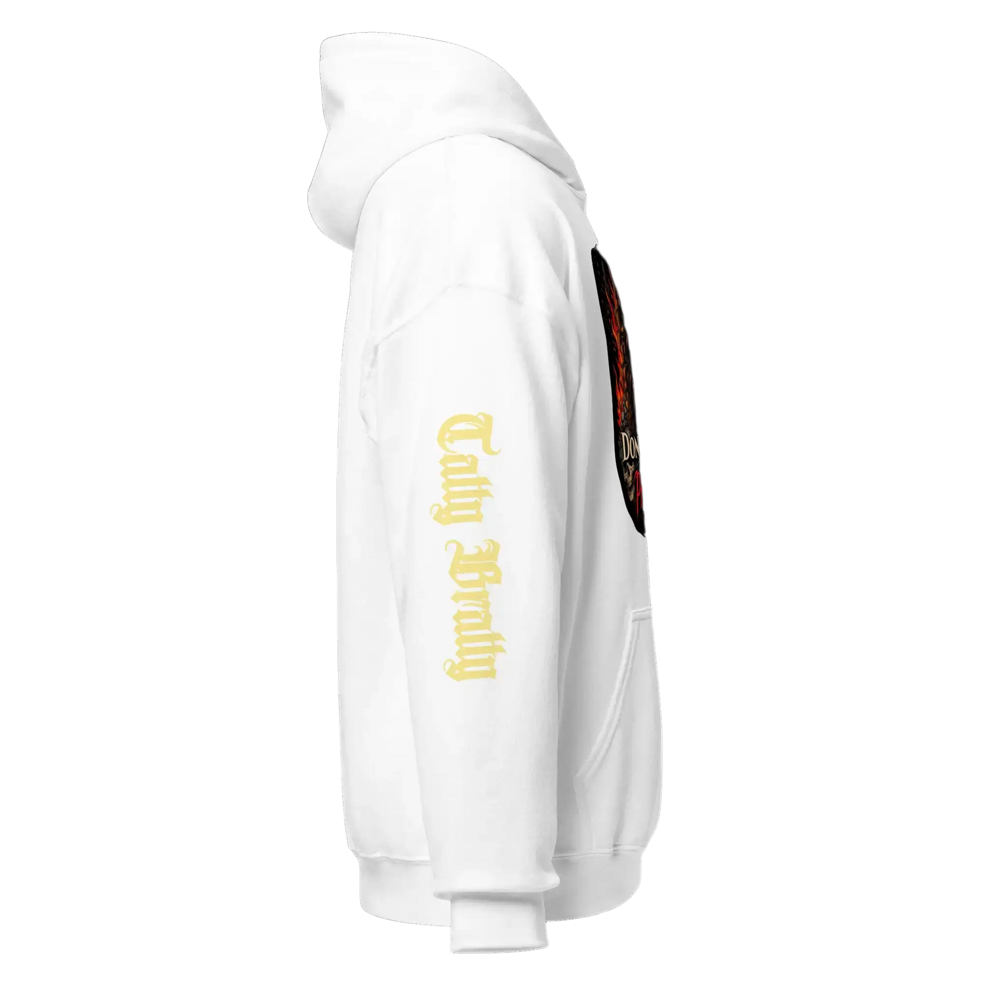 White hooded sweatshirt.