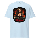 Light blue t-shirt with a graphic.